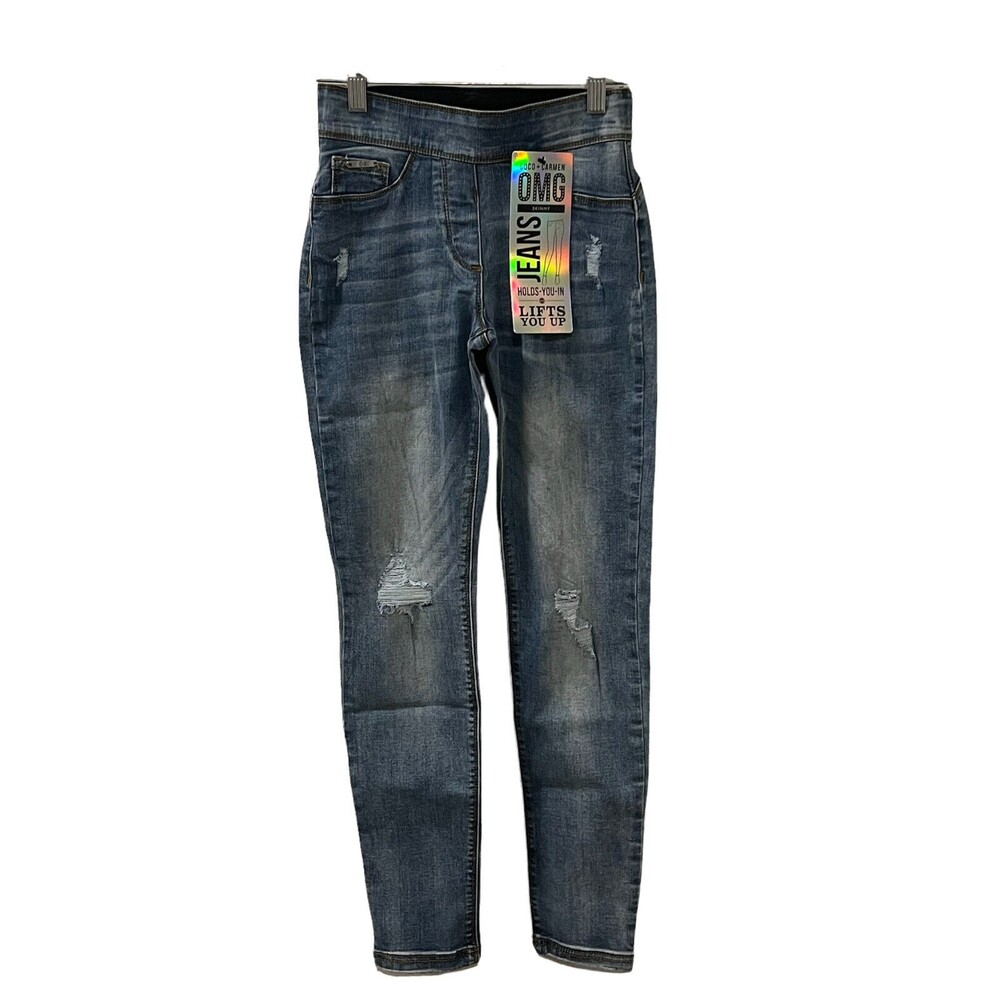 Coco + Carmen OMG Distressed Skinny Ankle Pull On Jeans Light Wash XS NWT